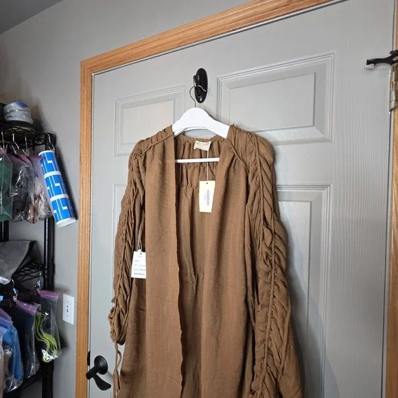NWT Brandy Joy Joyfolie Camel Brown Flowy Prairie Kimono Duster Lg Cardigan - Picture 4 of 11